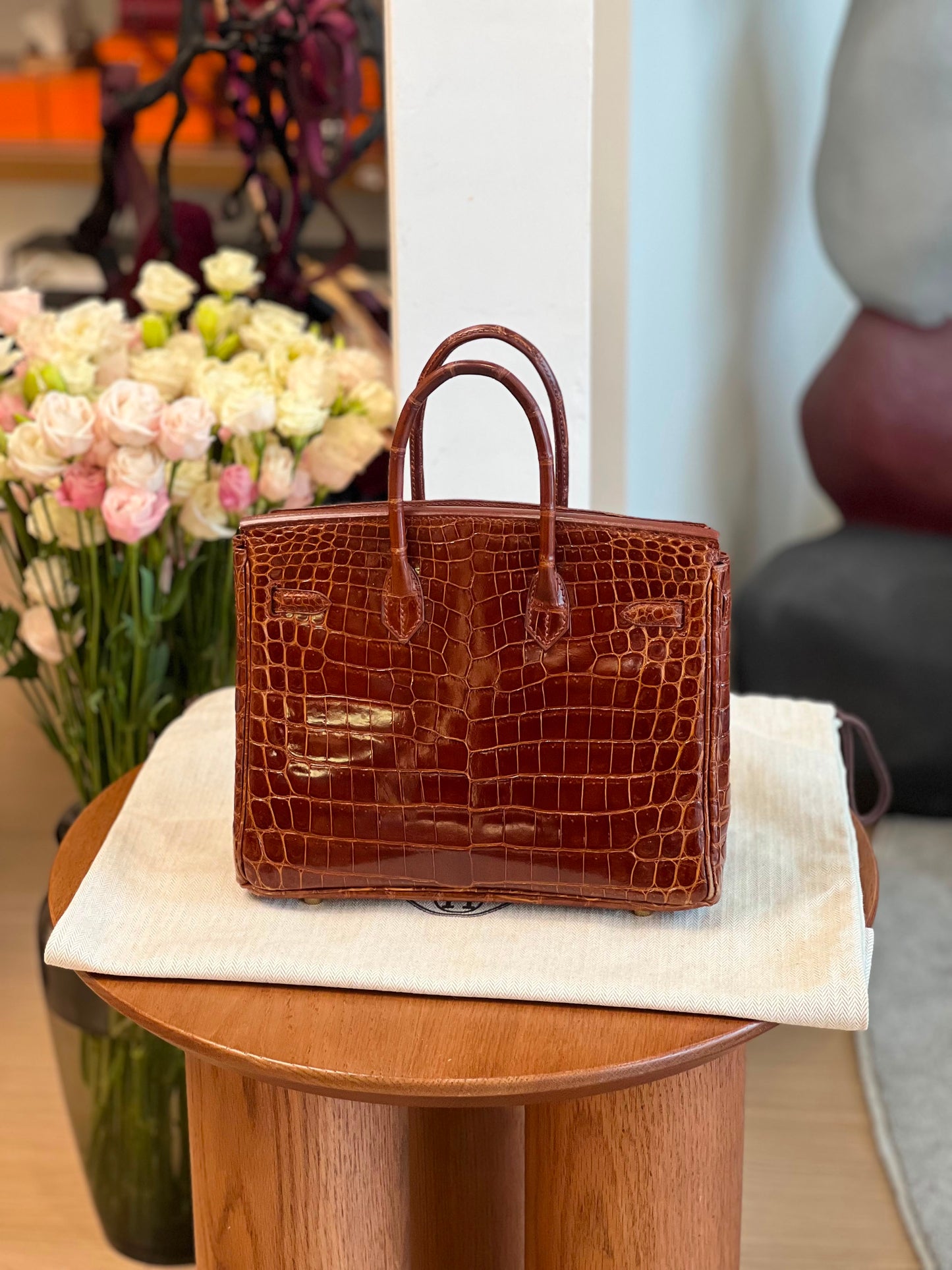 Hermès Birkin 25 Miel shiny porosus crocodile gold hardware