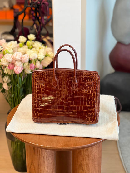 Hermès Birkin 25 Miel shiny porosus crocodile gold hardware