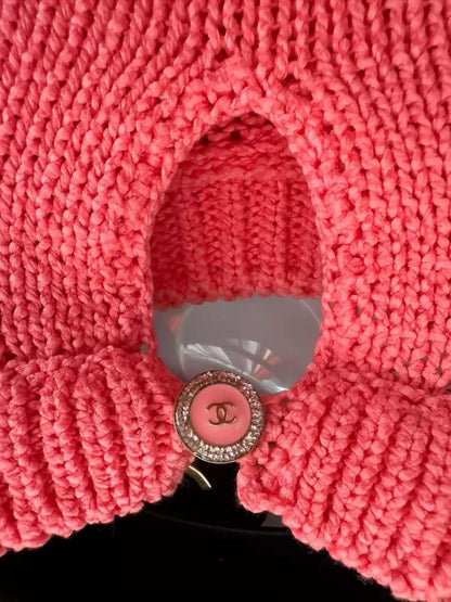 Chanel coral pink knit short-sleeved top