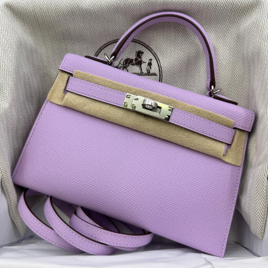 Hermes Mini Kelly 20 Guimauve Epsom Palladium hardware