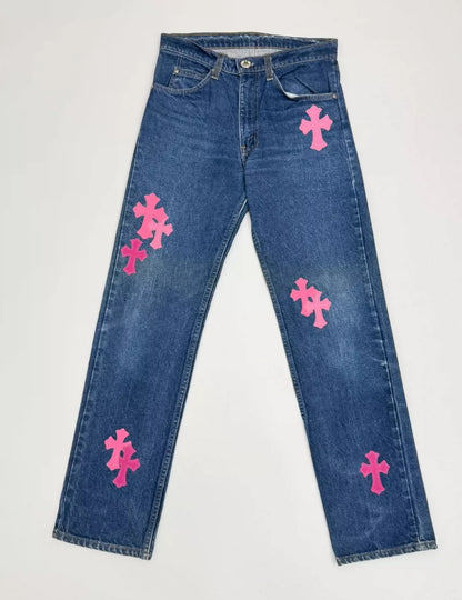 CHROME HEARTS PINK TRICOLOR PATCH DENIM Limited Edition