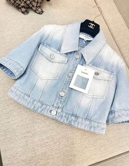 Chanel 24M Coco Beach 2024 Collection Jacket, iridescent washed denim, blue & silver size 36