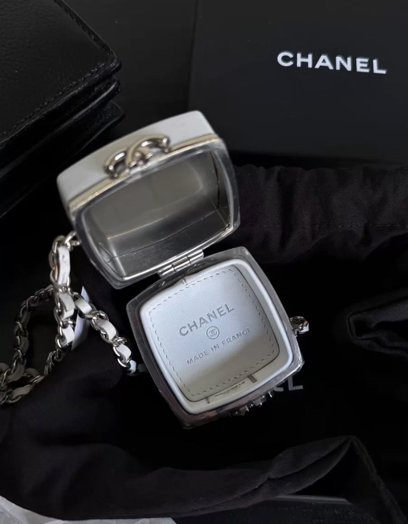 Chanel 21K white mini box necklace