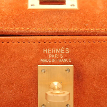 Hermes Kelly 25 Orange Doblis Suede Leather Gold Hardware