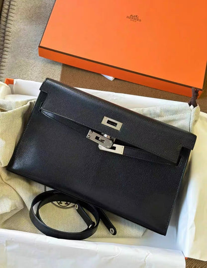 Hermès Kelly Elan Black Chèvre Chamkila Palladium Hardwar