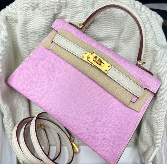 Hermes Mini Kelly 20 Mauve Sylvestre / Craie Epsom leather  gold hardware