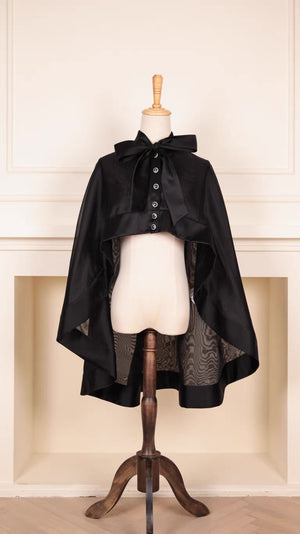 Chanel 25K runway black silk cape with bow