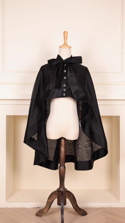 Chanel 25K runway black silk cape with bow