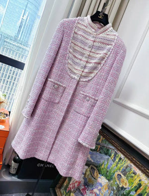 Chanel 23S pink tweed with pearls dress jacket