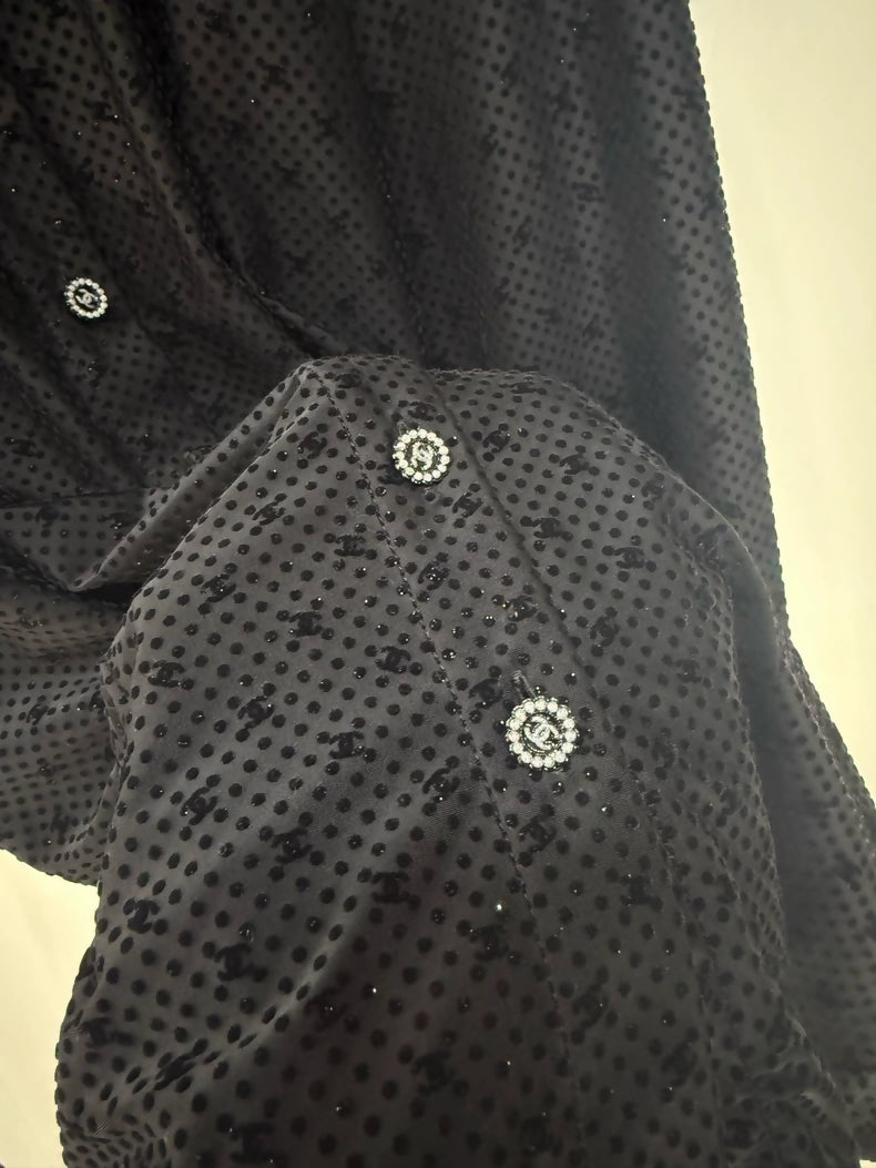 Chanel 24B Black Velvet Double C Logo Shirt,
