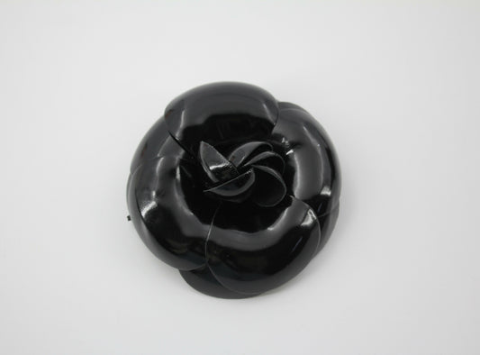 Chanel Vintage 81-85 Patent Leather Black Large Camellia Brooch