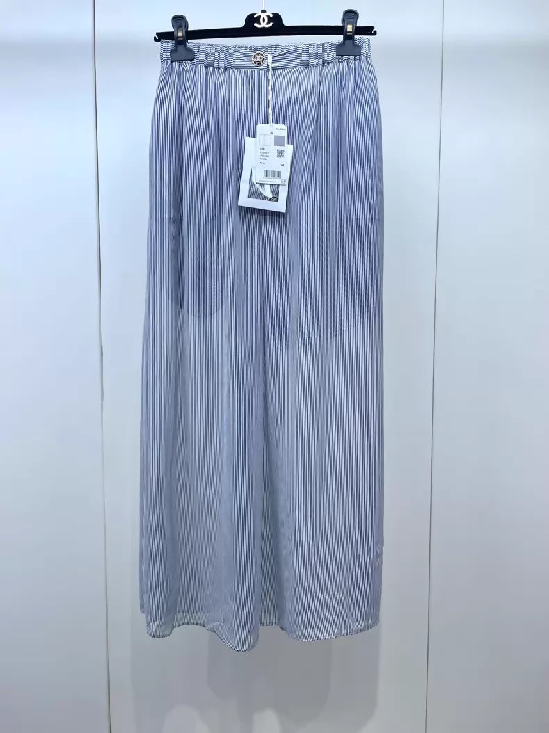Chanel 22s grey and white striped wide-leg trousers