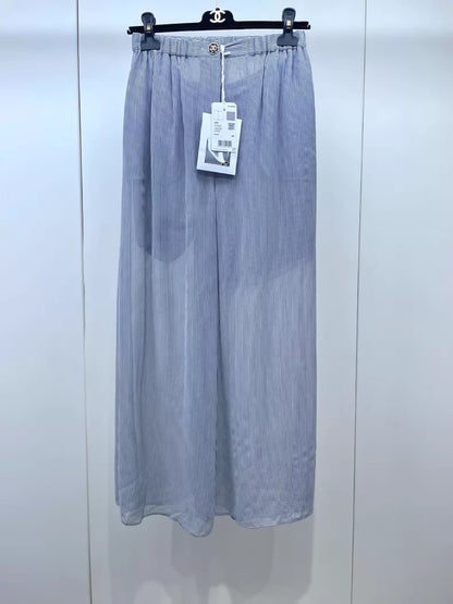Chanel 22s grey and white striped wide-leg trousers