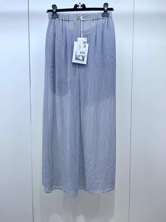 Chanel 22s grey and white striped wide-leg trousers