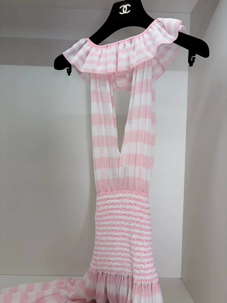 Chanel 24S Pink white Striped Dress