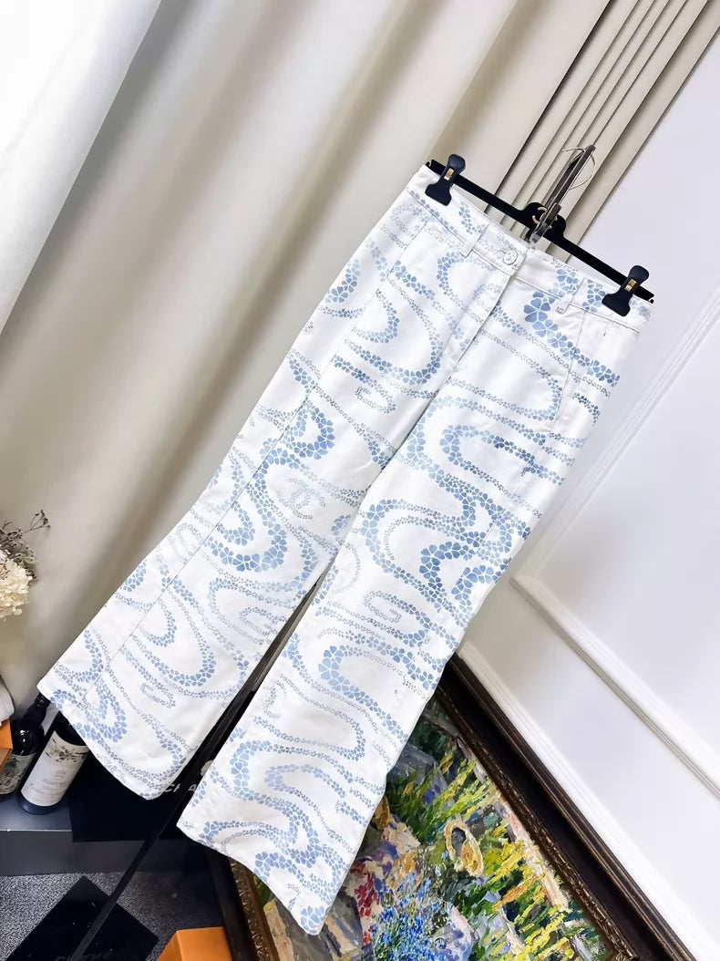 Chanel Spring/Summer 2025 Coco Beach White Print Blue Wavy Pattern Jeans