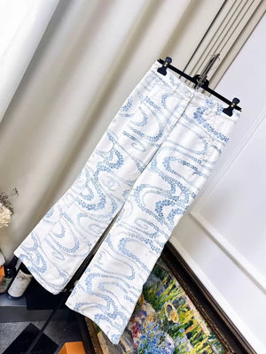 Chanel Spring/Summer 2025 Coco Beach White Print Blue Wavy Pattern Jeans