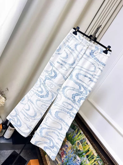Chanel Spring/Summer 2025 Coco Beach White Print Blue Wavy Pattern Jeans