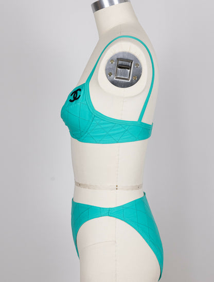 Chanel 1994 Cruise Vintage Teal Logo Quilted Bikini