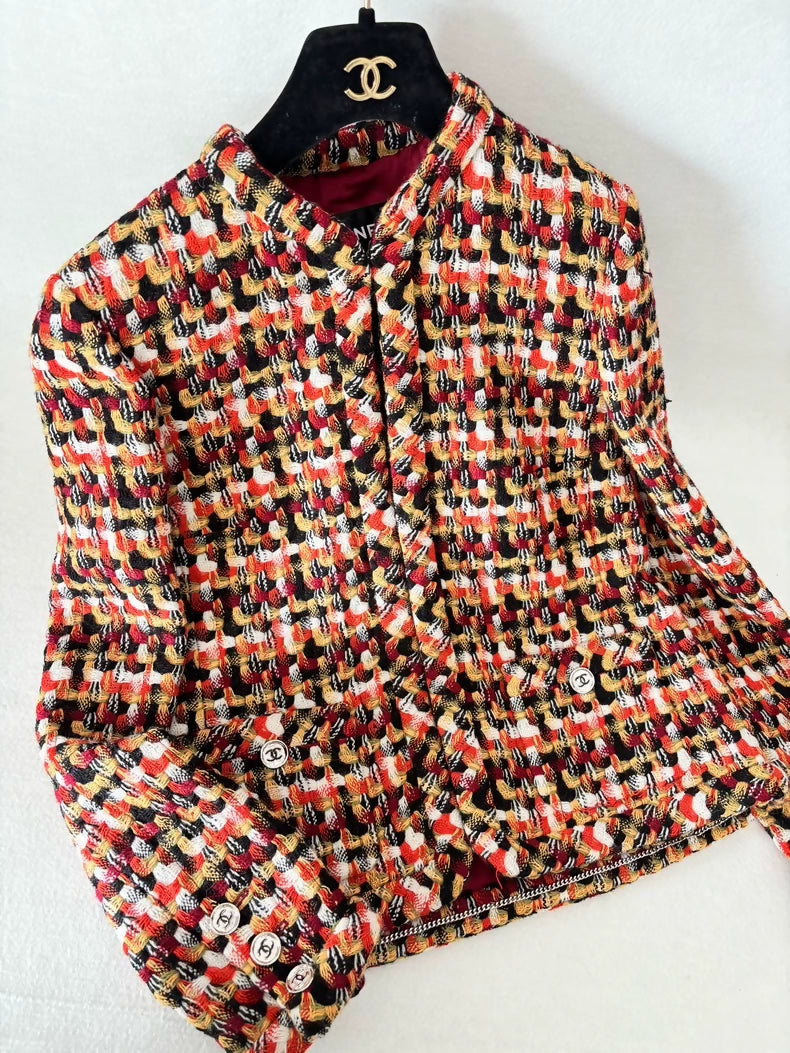 Chanel 23A orange red tweed jacket