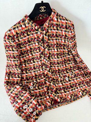 Chanel 23A orange red tweed jacket
