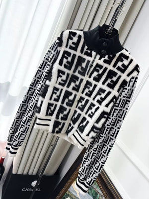 Fendi black and white double F fur mink jacket