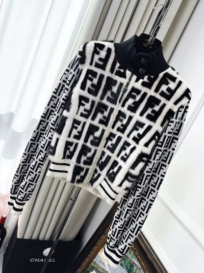 Fendi black and white double F fur mink jacket