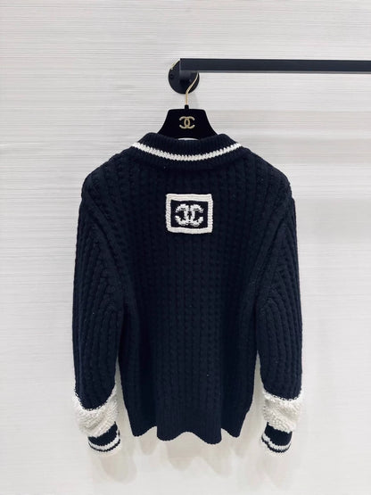 Chanel 25N Black and White V-Neck Sweater