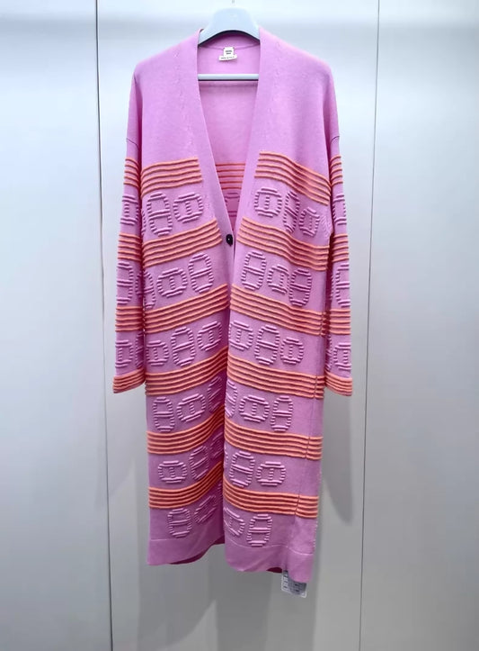 Hermes pink striped knit long cardigan