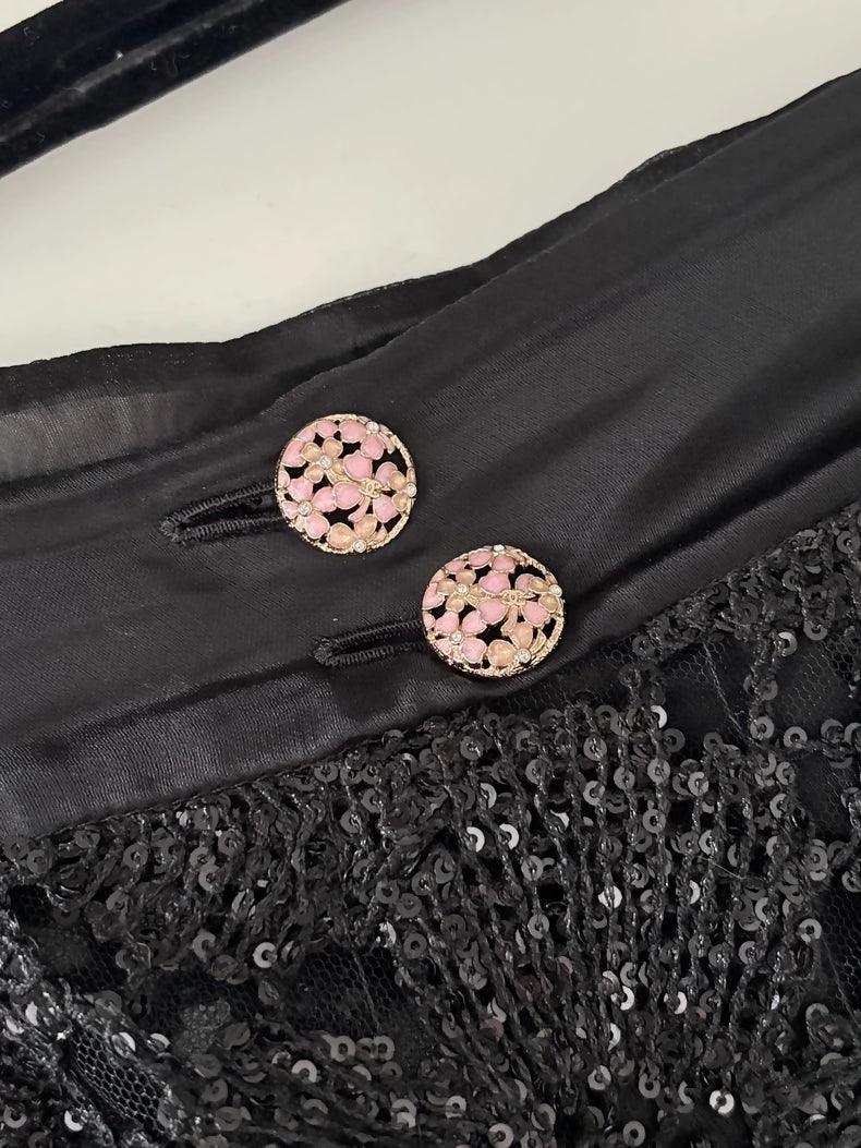 Chanel 24S Black lace Camellia Skirt