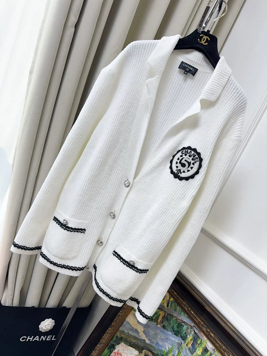Chanel 23C No. 5 white cardigan
