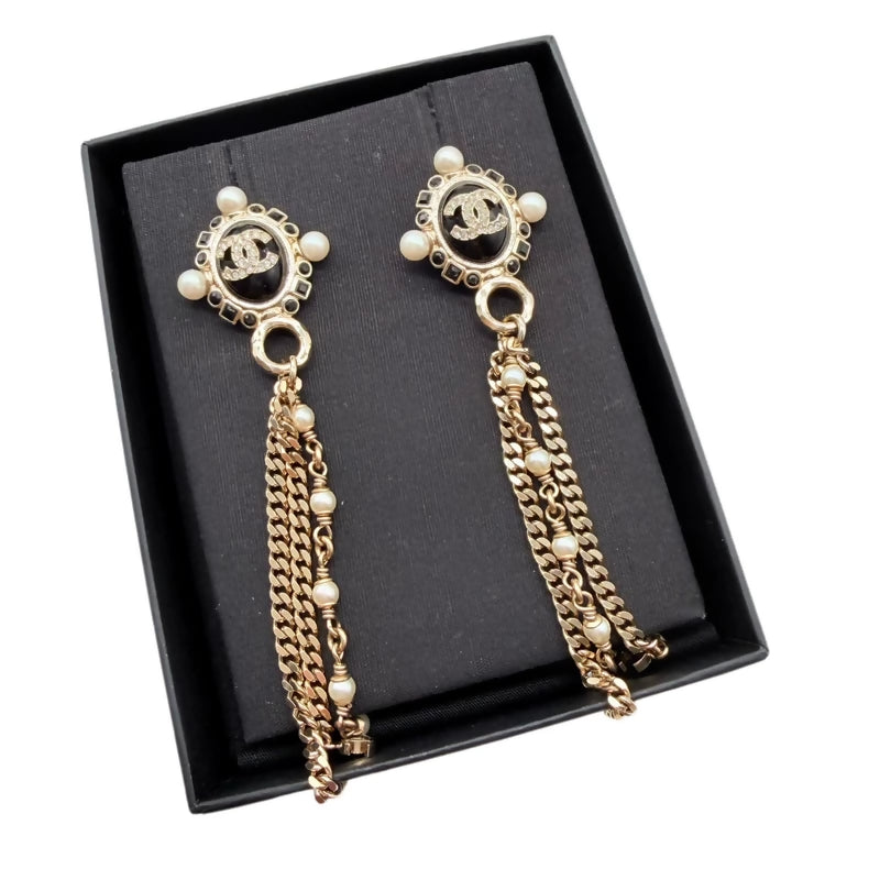 CHANEL black and gold tassel earrings