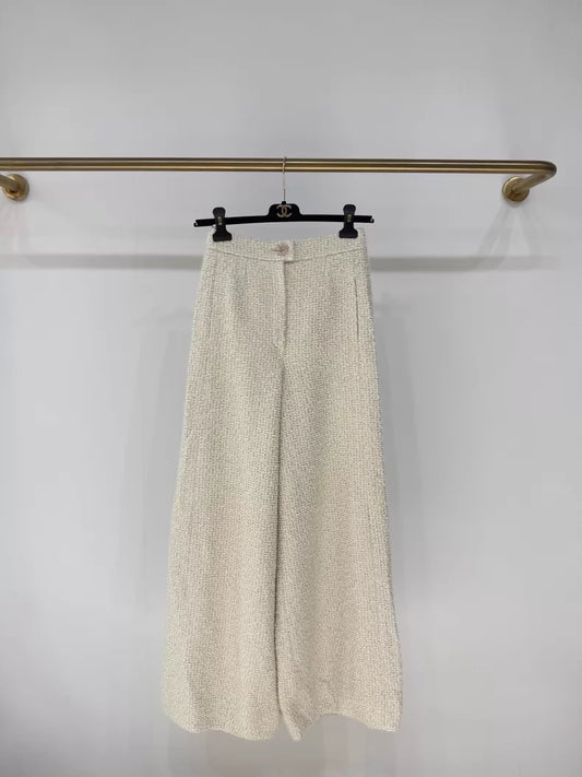 Chanel 24K ecru tweed cashmere wide-leg pants
