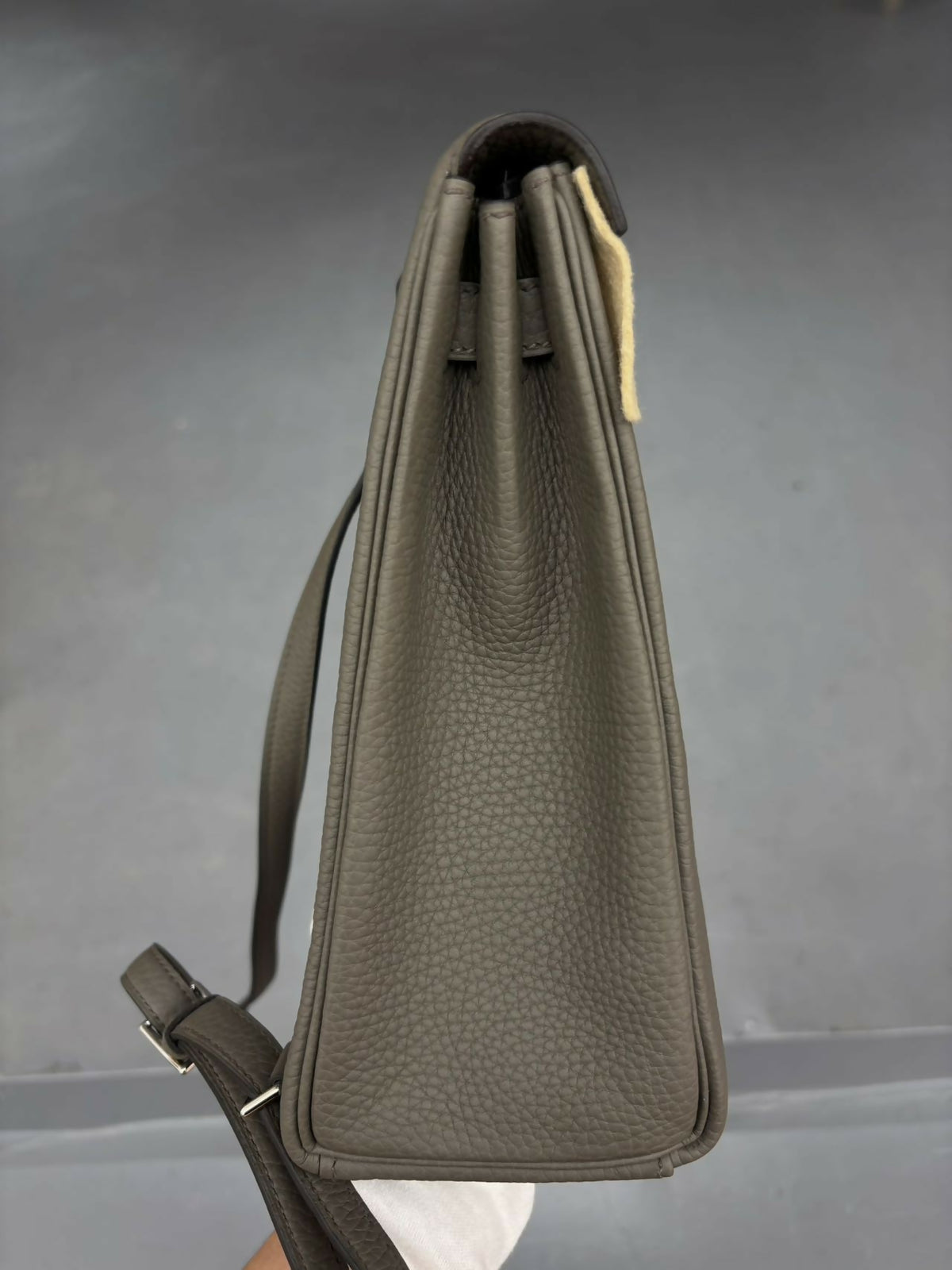 Hermès Kelly Ado Backpack Étain / Etain Clemence (TC) Leather with Palladium Hardware
