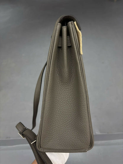 Hermès Kelly Ado Backpack Étain / Etain Clemence (TC) Leather with Palladium Hardware