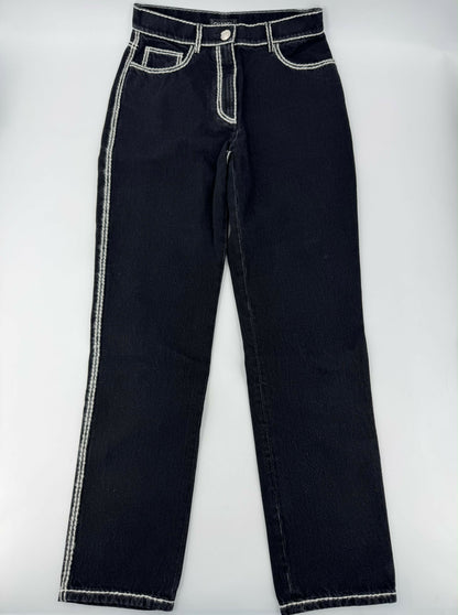 Chanel 24N Coco Neige Black and White Cartoon Border Wide-Leg Jeans Size 34