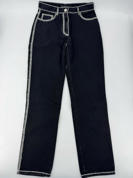 Chanel 24N Coco Neige Black and White Cartoon Border Wide-Leg Jeans Size 34
