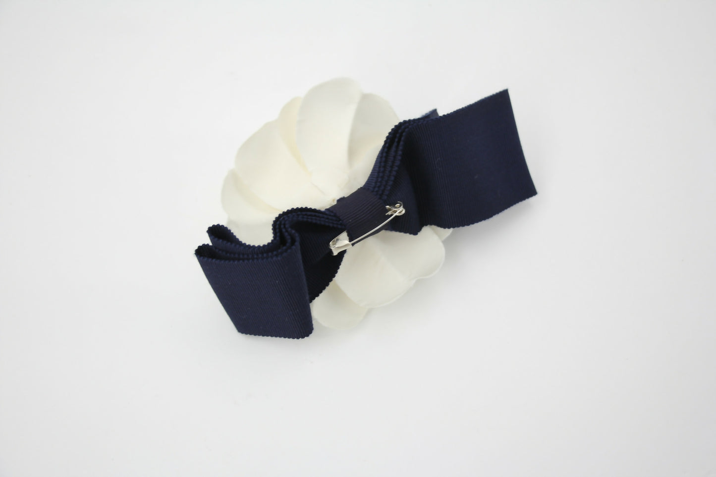 Chanel Vintage 81-85 Fabric Dark Blue Camellia Ribbon Brooch