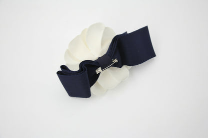 Chanel Vintage 81-85 Fabric Dark Blue Camellia Ribbon Brooch