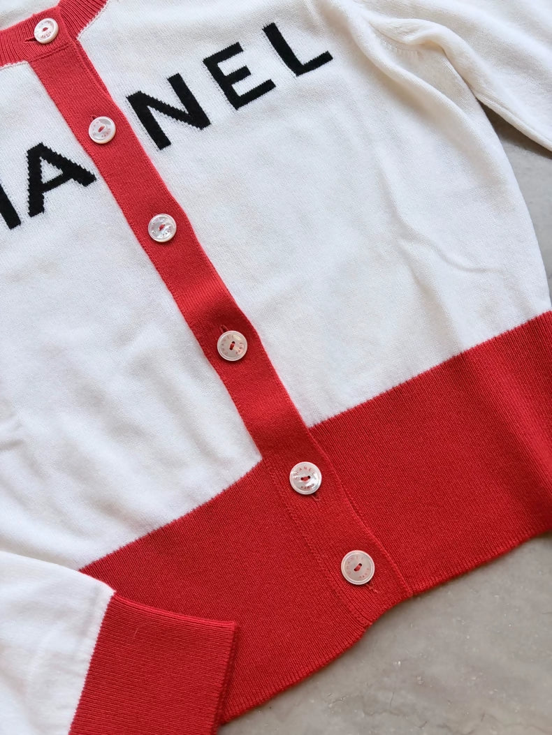 Chanel 19S white and red Cashmere Cardigan