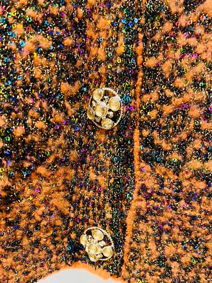 Chanel 24K Orange tweed Sequined Knit Cardigan