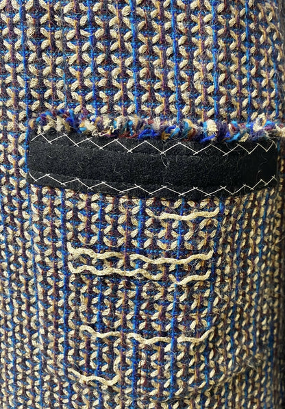 Rare Chanel 08A Runway Tweed Turquoise Blue Multicolor Gold Blazer Jacket FR 36