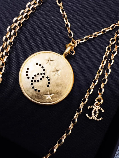 Chanel 24k double C gold coin pendant necklace