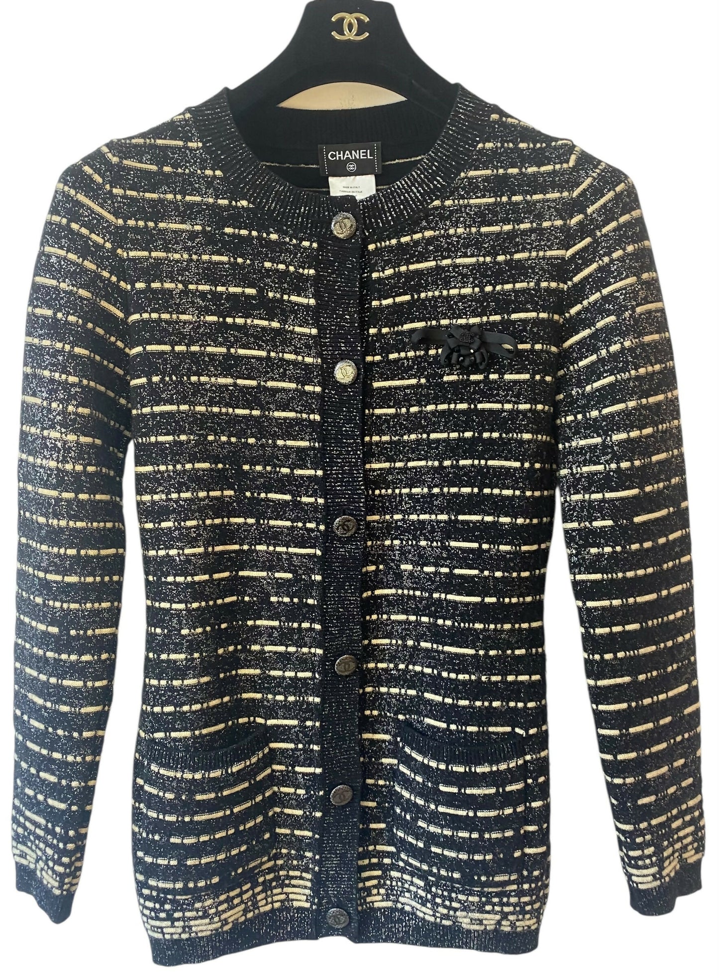 Chanel 10A Iceberg Collection Striped Metallic Long Cardigan FR 34