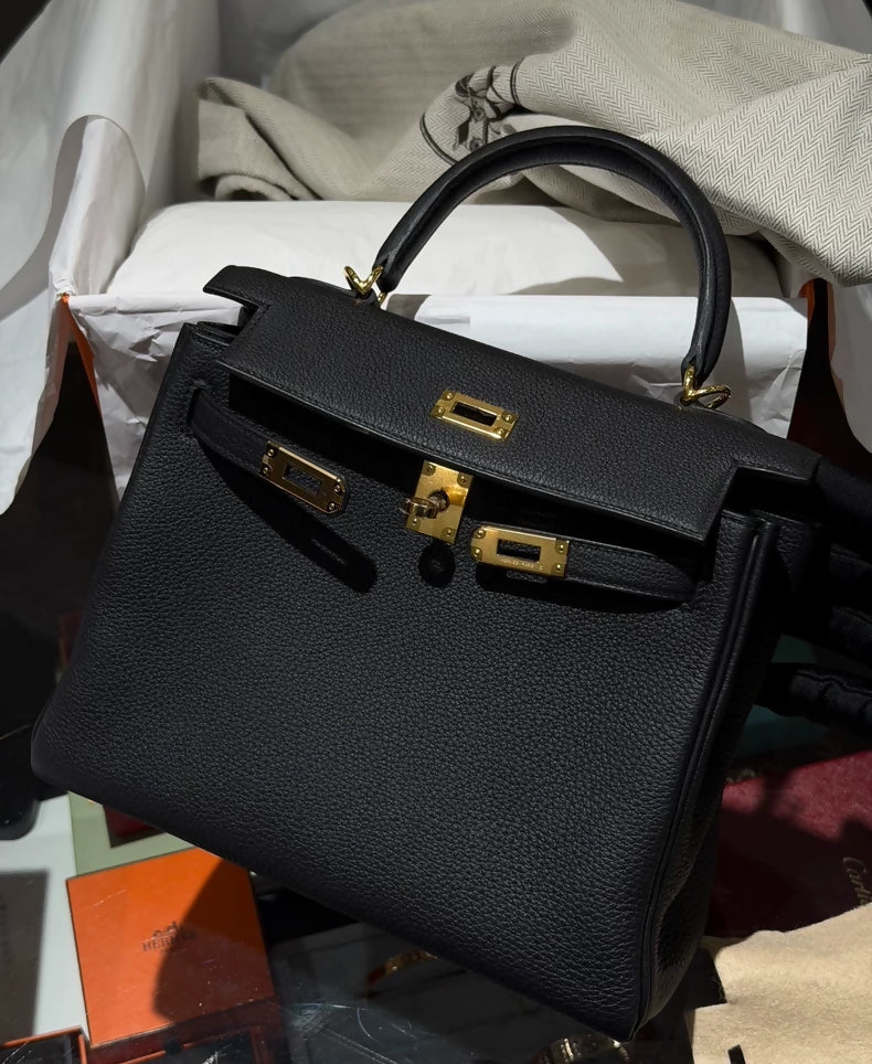 Hermes Kelly 25 Black Togo leather gold hardware