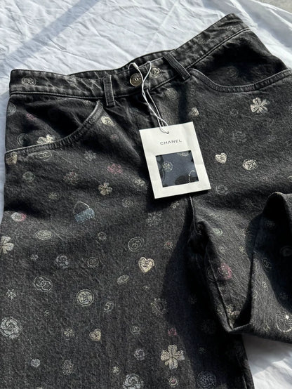 Chanel 25B Washed Grey Straight Leg Pants wi