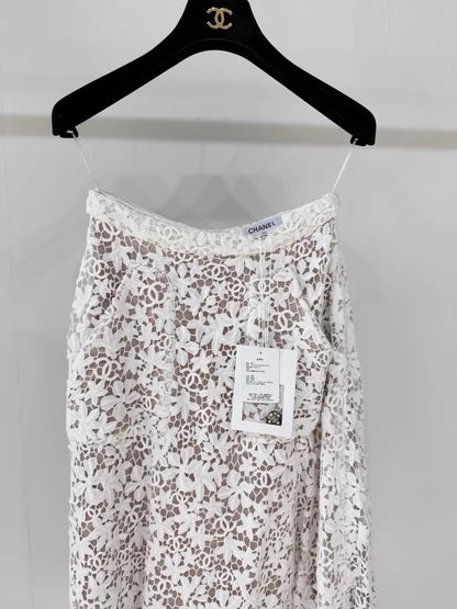 Chanel 23C white Lace Double C Skirt