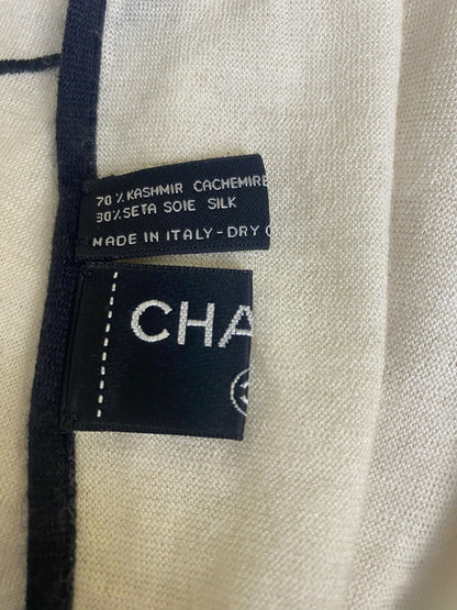 Chanel XL Ivory Black Cashmere Double CC Stole Shawl Scarf
