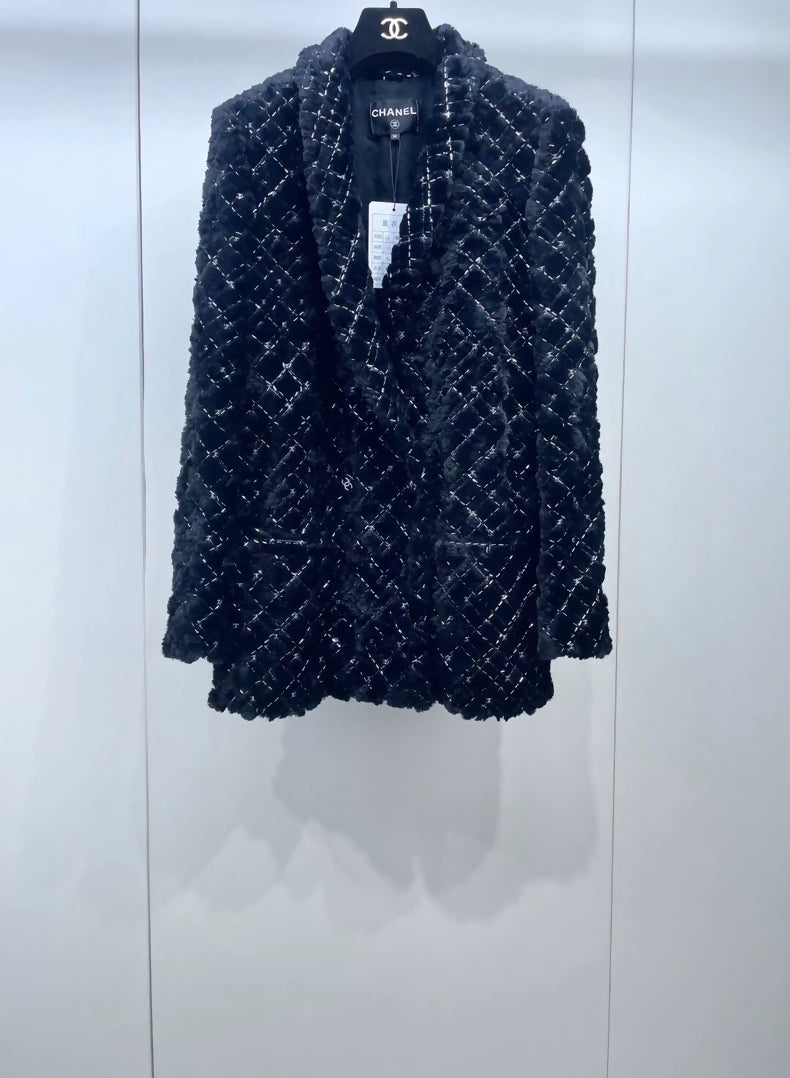 Chanel 22B black faux fur jacket
