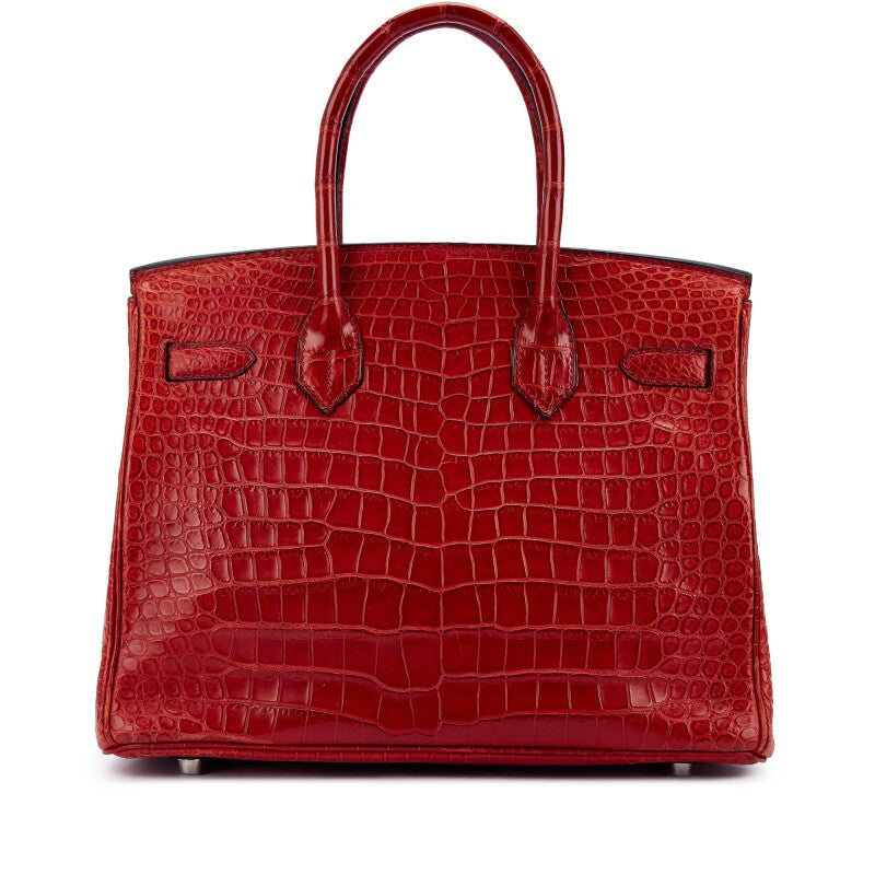 *RARE* Hermes Birkin 30 Dark Red Matte Crocodile Leather 18K white Gold Diamond hardware